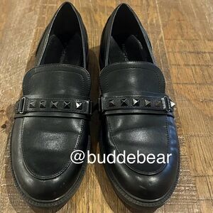 Marc Fisher Cancia 2 black faux leather studded loafers